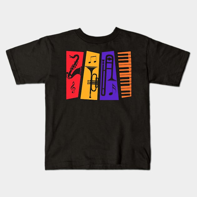 Jazz Instruments Kids T-Shirt by Sham